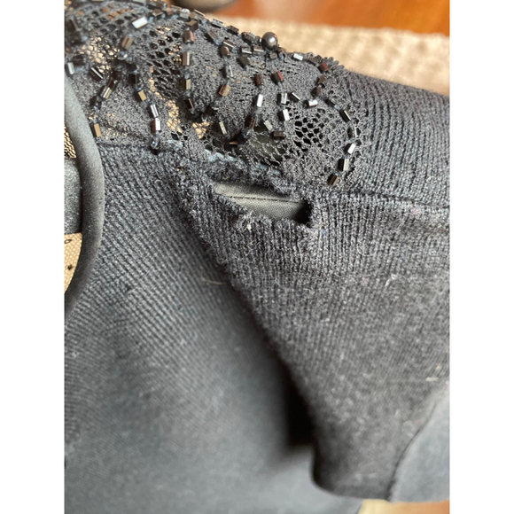 Vintage Black Beaded Lace Maxi Dress Lambswool Old Money Evening Gown Black Tie - Picture 7 of 9